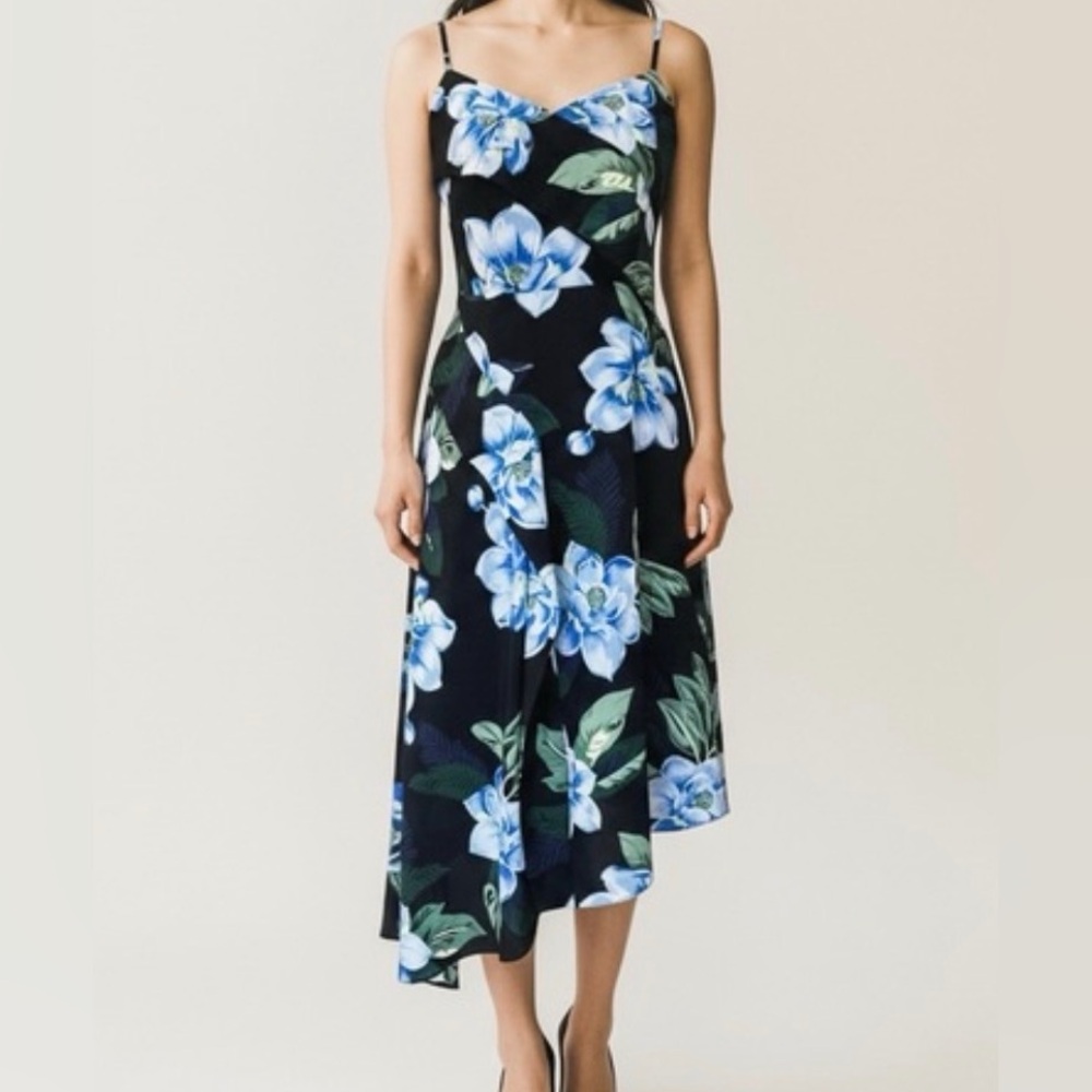 Banana Republic Black Floral Asymmetrical Strappy Wrap Ruffle Dress size 2
